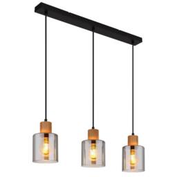 Netlighting Aleidis Bar Pendant Ceiling Light Matt Black Smoke Glass Shade 3x E27 - thumbnail 1