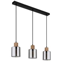Netlighting Aleidis Bar Pendant Ceiling Light Matt Black Smoke Glass Shade 3x E27 - thumbnail 2