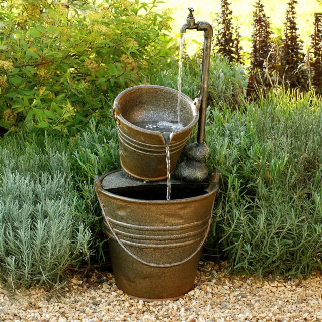 Primrose Tap Bucket Indoor Outdoor Tiered Garden Water Feature LEDs 76cm in White - image 1
