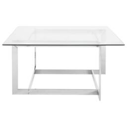 Wyld and Coco Silver Glass Coffee Table Tempered Glass Top Polished Stainless - thumbnail 3