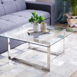 Wyld and Coco Silver Glass Coffee Table Tempered Glass Top Polished Stainless