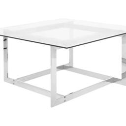 Wyld and Coco Silver Glass Coffee Table Tempered Glass Top Polished Stainless - thumbnail 2