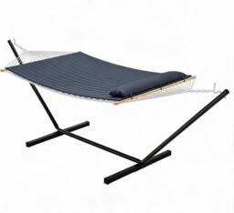 London Boutique Double Hammock w/ Stand & Pillow 2 Person Hammock Bed w/ Removable Pad in Grey - thumbnail 2