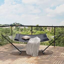 London Boutique Double Hammock w/ Stand & Pillow 2 Person Hammock Bed w/ Removable Pad in Grey
