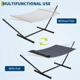 London Boutique Double Hammock w/ Stand & Pillow 2 Person Hammock Bed w/ Removable Pad in Grey - thumbnail 4