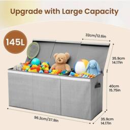 Kelvenix 145L Toy Storage Box Large Foldable Kids Toy Chest & Box Toy Organiser in Grey - thumbnail 2