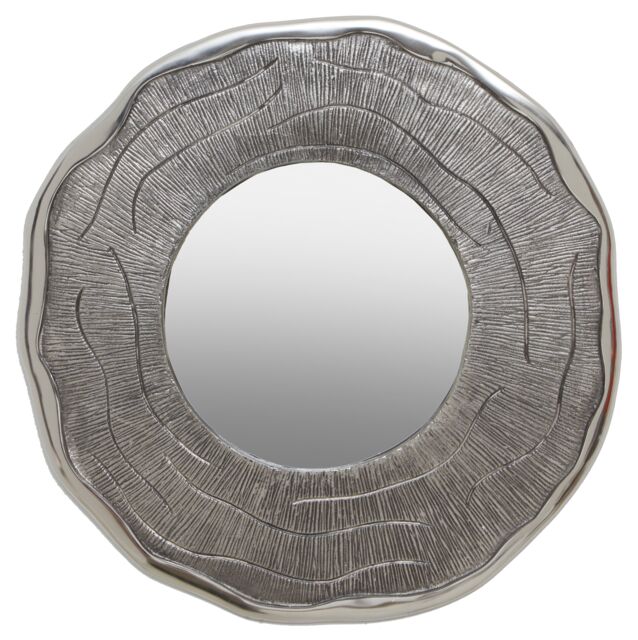 Orsina Small Oak Effect Silver Wall Mirror, 62cm Round Decorative Wall Mirror, Compact Modern Mirror with Oak Effect - image 1