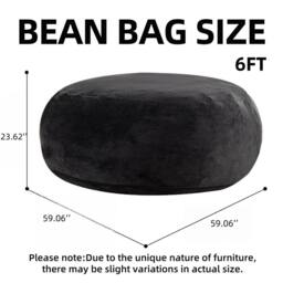 Matteo Large 6-Foot Plush Flannelette Bean Bag Sofa - Adult Reading Lounger in Black - thumbnail 6
