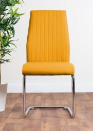 FurnitureboxUK Carson White Marble Effect Square Dining Table & 2 Faux Leather Lorenzo Chairs in Mustard - thumbnail 5
