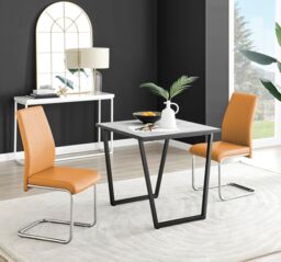 FurnitureboxUK Carson White Marble Effect Square Dining Table & 2 Faux Leather Lorenzo Chairs in Mustard - thumbnail 1