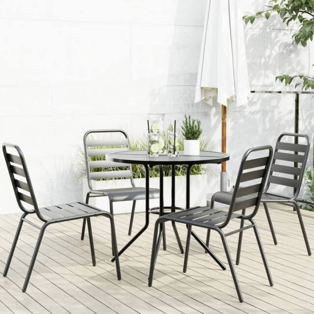 Berkfield Home Stackable Garden Chair Set 5 pcs Anthracite Powder-coated Steel in Black - image 1