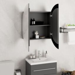 Berkfield Home Bathroom Cabinet with Round Mirror&LED Grey 54x54x17.5 cm - thumbnail 4