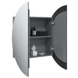 Berkfield Home Bathroom Cabinet with Round Mirror&LED Grey 54x54x17.5 cm - thumbnail 5