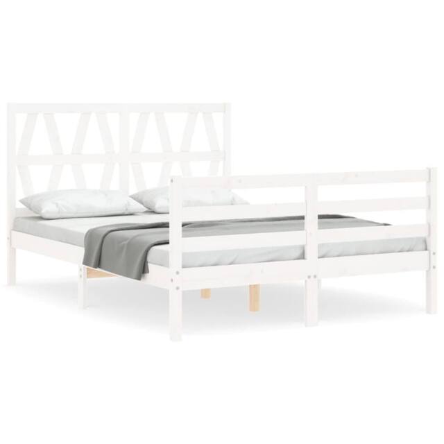 Berkfield Home Bed Frame with Headboard White Small Double Solid Wood - image 1
