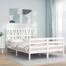 Berkfield Home Bed Frame with Headboard White Small Double Solid Wood - thumbnail 2