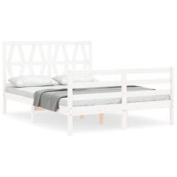Berkfield Home Bed Frame with Headboard White Small Double Solid Wood - thumbnail 1