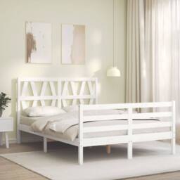 Berkfield Home Bed Frame with Headboard White Small Double Solid Wood - thumbnail 3