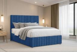 "Nexus Mattresses Ltd Verona Plush Divan Bed Base No Drawers - 12"" Footboard & 54"" Headboard in Navy - Size: Small Double" - thumbnail 2