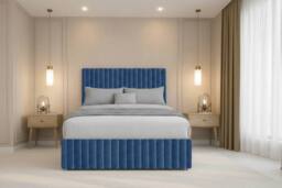 "Nexus Mattresses Ltd Verona Plush Divan Bed Base No Drawers - 12"" Footboard & 54"" Headboard in Navy - Size: Small Double" - thumbnail 3