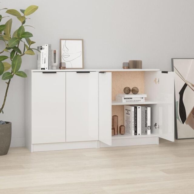 Sideboards 2 pcs High Gloss White 60x30x70 cm Engineered Wood - image 1