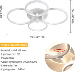Goeco Round LED Ceiling Light 39W Dimmable for Living Room Bedroom Kitchen in White - thumbnail 7