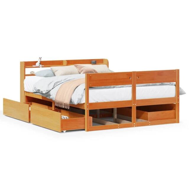Berkfield Home Bed Frame without Mattress Wax Brown 135x190 cm Double Solid Wood Pine - image 1