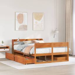 Berkfield Home Bed Frame without Mattress Wax Brown 135x190 cm Double Solid Wood Pine - thumbnail 2