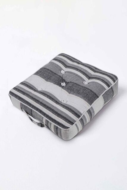 Homescapes Morocco Striped Cotton Floor Cushion in Grey - Size: 40 cm x 40 cm - image 1