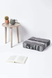 Homescapes Morocco Striped Cotton Floor Cushion in Grey - Size: 40 cm x 40 cm - thumbnail 2