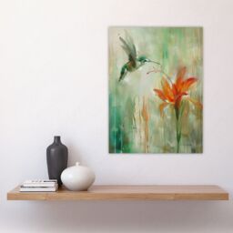 "Artery8 Daylily Flower Hummingbird Orange Green Painting Wall Art Print - Size: W12"" x H16""" - thumbnail 4