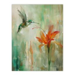 "Artery8 Daylily Flower Hummingbird Orange Green Painting Wall Art Print - Size: W12"" x H16""" - thumbnail 1