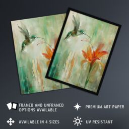 "Artery8 Daylily Flower Hummingbird Orange Green Painting Wall Art Print - Size: W12"" x H16""" - thumbnail 2