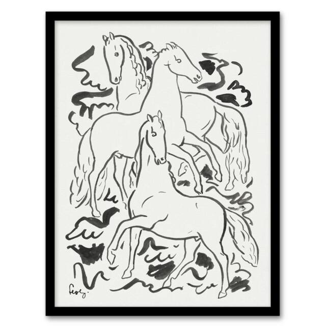 Artery8 Three Horses Ink Drawing Leo Gestel Framed Wall Art Print in White - Size: A4 - image 1