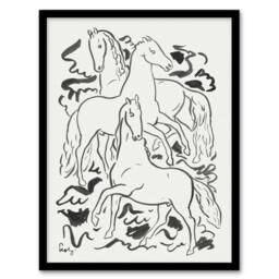 Artery8 Three Horses Ink Drawing Leo Gestel Framed Wall Art Print in White - Size: A4 - thumbnail 1