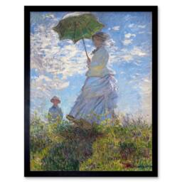 "Artery8 Claude Monet Woman A Parasol Madame Monet Framed Art Print in Blue - Size: W12"" x H16""" - thumbnail 1