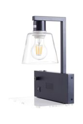 Black Iron Wall Light with Transparent Glass Shade & Knob Switch - thumbnail 3