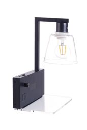 Black Iron Wall Light with Transparent Glass Shade & Knob Switch - thumbnail 4