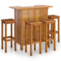 Berkfield Home 5 Piece Garden Bar Set Solid Wood Acacia in Brown - thumbnail 2