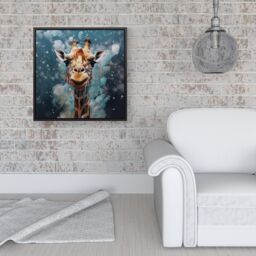 "Warren Reed - Designer Splashart Giraffe Face Framed Canvas in Black - Size: W16"" x H16""" - thumbnail 2