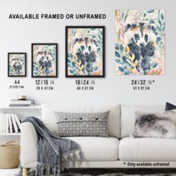 "Artery8 Cute Badger Botanical Watercolour Soft Woodland Wall Art Print - Size: W24"" x H32""" - thumbnail 3