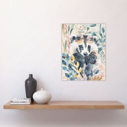"Artery8 Cute Badger Botanical Watercolour Soft Woodland Wall Art Print - Size: W24"" x H32""" - thumbnail 4