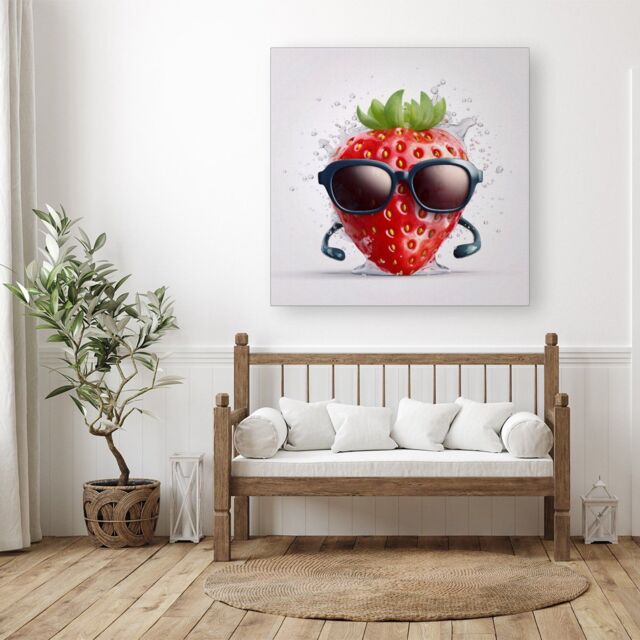 "Warren Reed - Designer Strawberry In Glasses Canvas - Size: W30"" x H30""" - image 1
