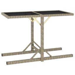 Berkfield Home Garden Table Beige 110x53x72 cm Glass & Poly Rattan - Size: 110 x 53 x 72 cm - thumbnail 2
