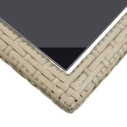 Berkfield Home Garden Table Beige 110x53x72 cm Glass & Poly Rattan - Size: 110 x 53 x 72 cm - thumbnail 4