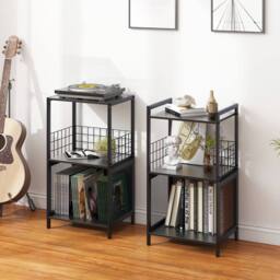 Huhote Record Player Stand With Storage Vinyl Turntable Stand 3 Tier Cabinet in Black - thumbnail 6