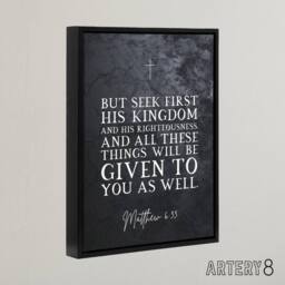 "Artery8 Matthew 6 33 See First His Kingdom Bible Quote Framed Canvas Wall Art Print in Grey - Size: W12"" x H16""" - thumbnail 2