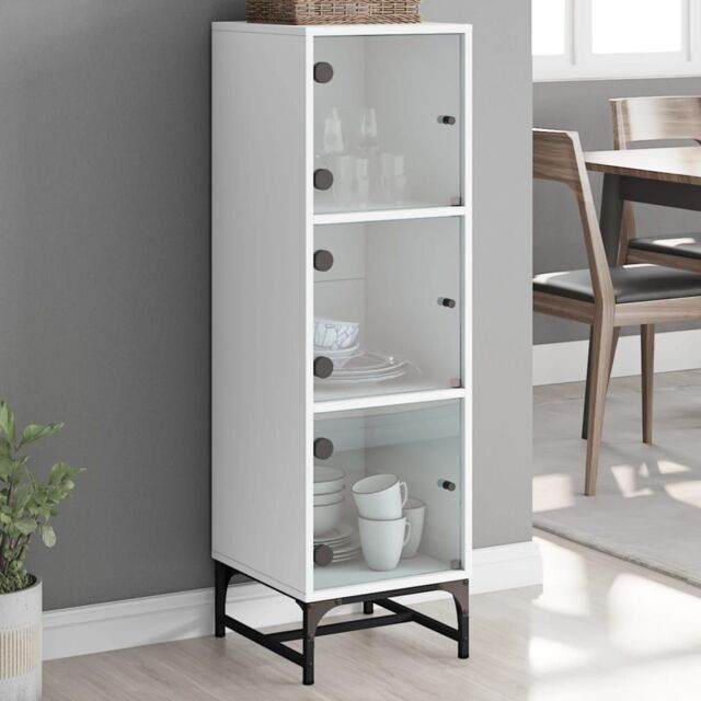 Berkfield Home Highboard with Glass Doors White 35x37x120 cm - Size: 35 x 37 x 120 cm - image 1