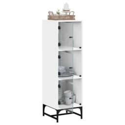 Berkfield Home Highboard with Glass Doors White 35x37x120 cm - Size: 35 x 37 x 120 cm - thumbnail 5