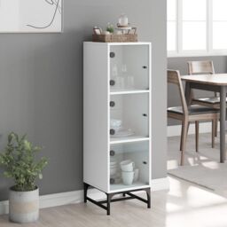Berkfield Home Highboard with Glass Doors White 35x37x120 cm - Size: 35 x 37 x 120 cm - thumbnail 3