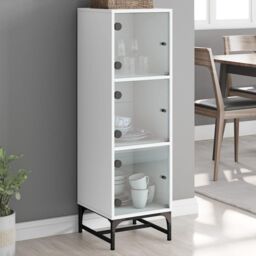 Berkfield Home Highboard with Glass Doors White 35x37x120 cm - Size: 35 x 37 x 120 cm